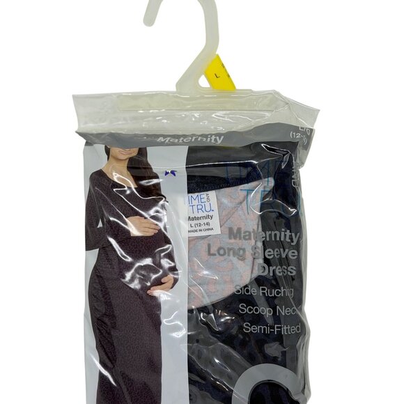 NEW Time and Tru Maternity LS Dress Large 12-14 Navy Leopard Print Semi-Fitted - Picture 2 of 4